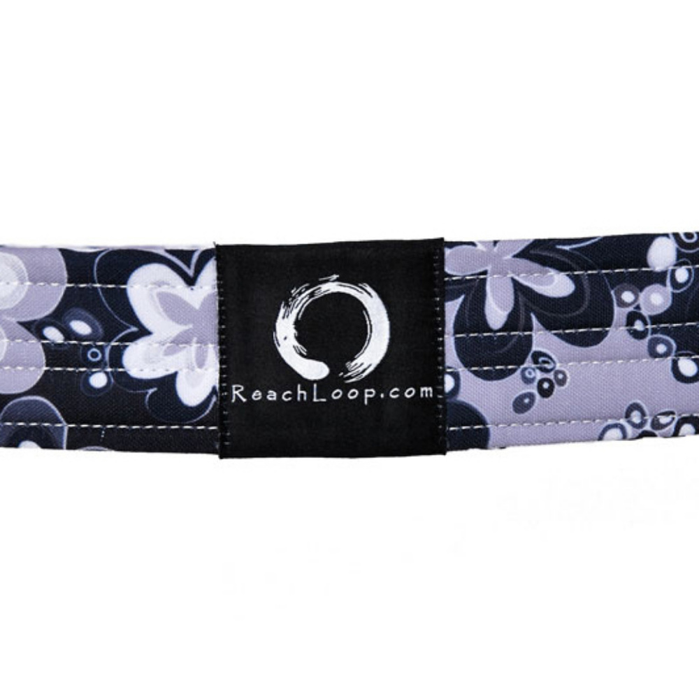 8" Reach Loop Yoga / Stretching Strap / Band - Black Flower